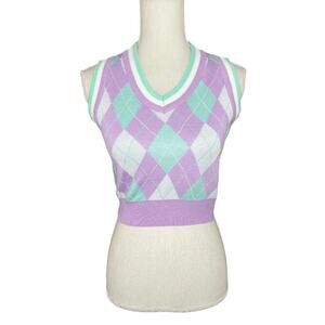 Argyle sweater vest tank top preppy purple and teal Y2K academia pastels